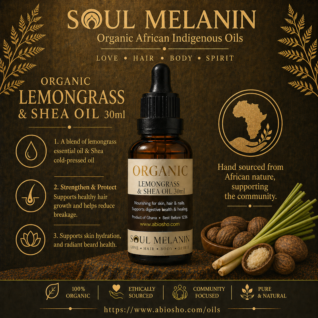 Soul Melanin Organic Shea Oil & Lemongrass Essential Oil - 30ml