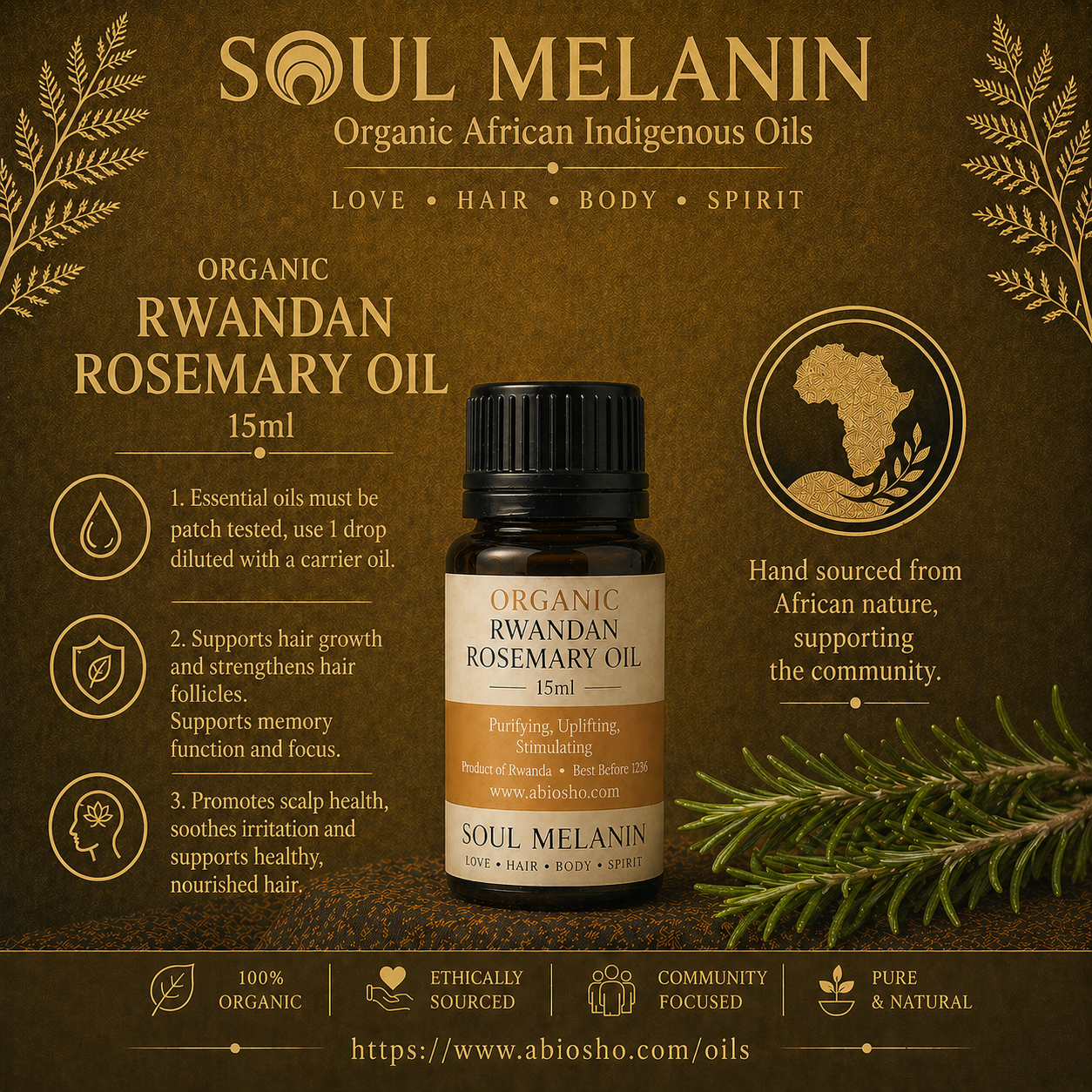Soul Melanin Rwandan Rosemary Essential Oil - 15ml